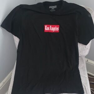 Black Tee with Red Los Angeles Graphic & Black & White Graphic On Back